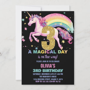 3ème Unicorn Invitations Anniversaire Noir