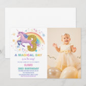 3ème Unicorn Invitations d'anniversaire avec photo (Devant / Derrière)