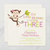 3èmes invitations de fête d'anniversaire de singe (Devant / Derrière)