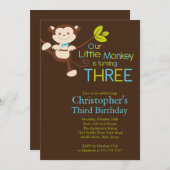 3èmes invitations de fête d'anniversaire de singe (Devant / Derrière)