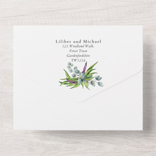 3in1 Eucalyptus Groenelementen FOTO Trouwbudget RS All In One Uitnodiging (Achterkant)