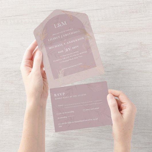 3in1 Minimale Pampas Grass TYPOGRAPHY Weddenschap All In One Uitnodiging (Afscheurbaar)