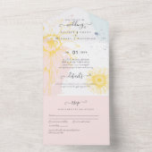 3in1 Moderne Zonnebloem Roze Blauwbruin RSVP All In One Uitnodiging (Binnen)