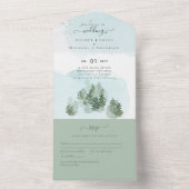 3in1 Mountain Forest Bomen Bruiloft RSVP All In One Uitnodiging (Binnen)