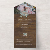3in1 Rustic Wood Heart Monogram Weddenschap RSVP All In One Uitnodiging (Binnen)