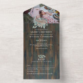 3in1 Rustic Wood Heart PHOTO Wedding RSVP All In One Uitnodiging (Binnen)