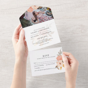 3in1 Rustieke Perzik Bronzen FOTO Trouw UITNODIGIN All In One Uitnodiging