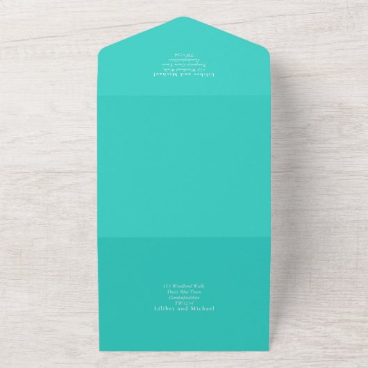 3in1 Turquoise Tekst Alleen Trouw Uitnodiging RSVP (Buitenkant)