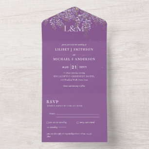 3in1 Wisteria Floral Violet Mariage Invitation RSV