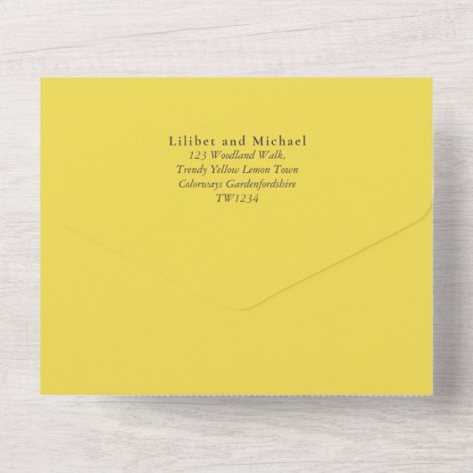 3in1 Zonnige Gele Tekst Uitnodiging Bruiloft RSVP (Achterkant)