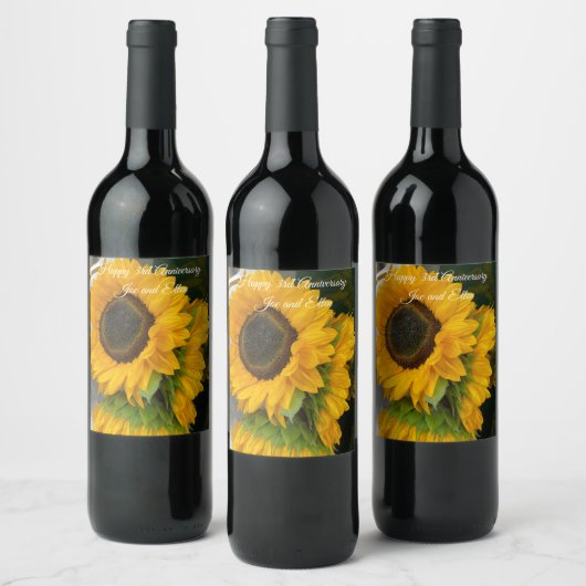 3rd Anniversary Sunflower Wijn Etiket (Flessen)