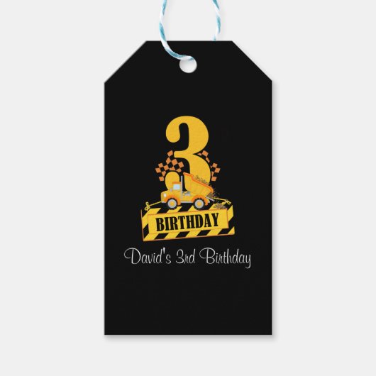 3rd Birthday Boy Construction Truck 3 Yrd Cadeaulabel (Voorkant)