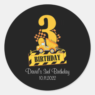 3rd Birthday Boy Construction Truck 3 Yrd Ronde Sticker