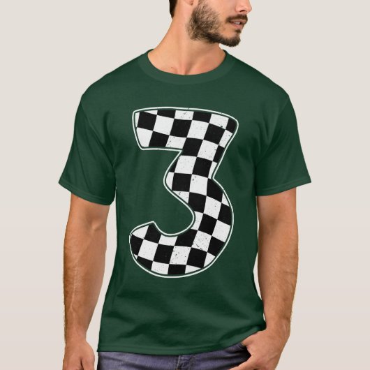 3rd Birthday Checkered Number 3 Car Racing Flag re T-shirt (Voorkant)