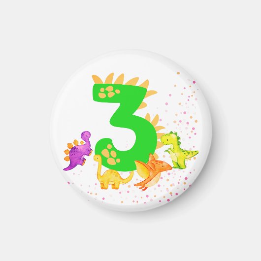3rd Birthday. Dinosaur Design. My third birthday.  Magneet (Voorkant)