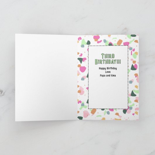 3rd Birthday Girl Dinosaur Cartoon Adorable Kaart (Binnen)