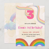 3rd Birthday Invitation Girl Editable Rainbow (Devant / Derrière)