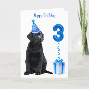 3rd Birthday Puppy Theme - Cute Dog Blue Boy Pawty Kaart