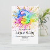 3rd Birthday Rainbow Paint Splash Invitation (Debout devant)
