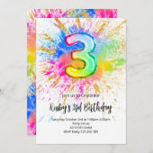 3rd Birthday Rainbow Paint Splash Invitation Kaart (Voorkant / Achterkant)