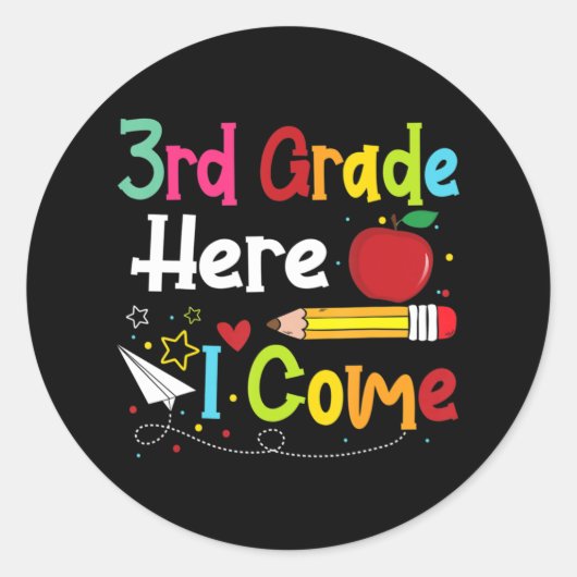 3rd Grade Here I Come Teacher Back To School Boys Ronde Sticker (Voorkant)