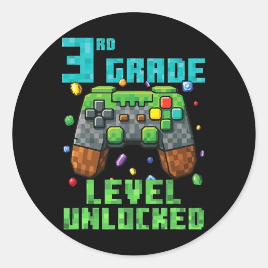 3rd Grade Level Unlocked Gamer Controller Back To  Ronde Sticker (Voorkant)