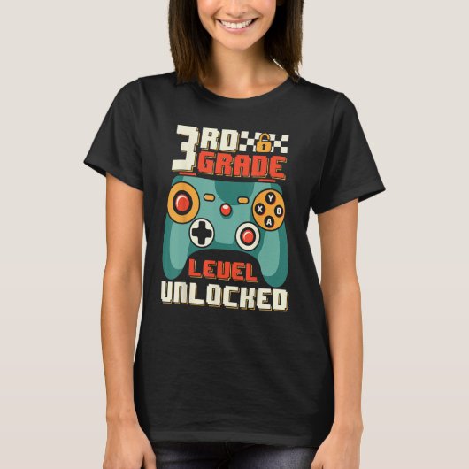 3rd Grade Level Unlocked Video Game Back To School T-shirt (Voorkant)