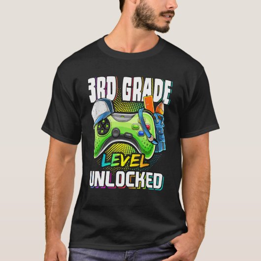 3rd Grade Level Unlocked Video Game Back To School T-shirt (Voorkant)