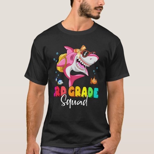 3rd Grade Squad Shark Rugzak Terug naar School Gir T-shirt (Voorkant)