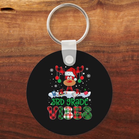 3rd Grade Vibes Teacher Buffalo Red Plaid Reindeer Sleutelhanger (Voorkant)