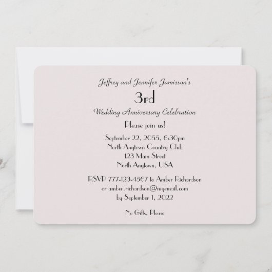 3rd Verjaardagsfeest Elegante Klasse Roze Roos Kaart (Achterkant)