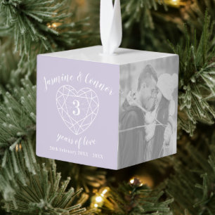 3rd Weddenschap Jubileum, aangepast fotokristal Kubus Ornament