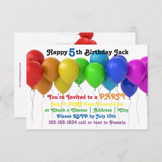 3x5 Balles arc-en-ciel Invitation d'anniversaire (Devant / Derrière)