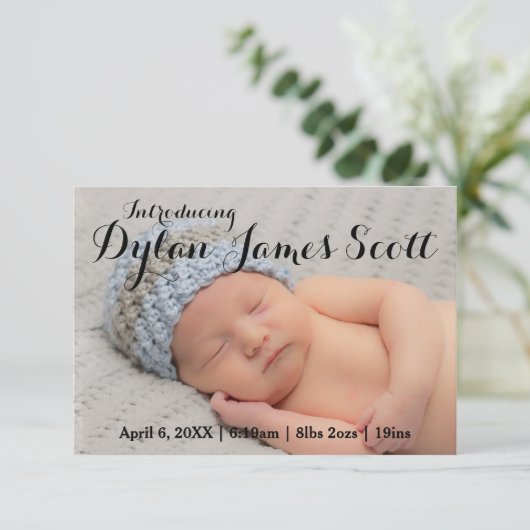 3x5 Beau script Baby Invitation garçon ou fille (Debout devant)