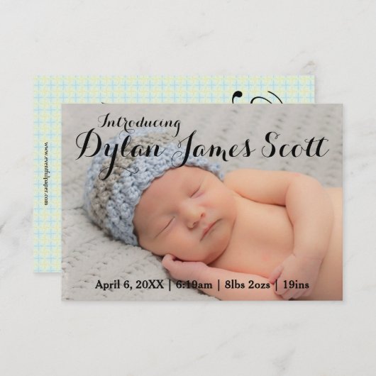 3x5 Beau script Baby Invitation garçon ou fille (Devant / Derrière)