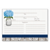 3x5 Blue Navy Hydrangea Mason Jar Recipe Cards Kaart (Voorkant)