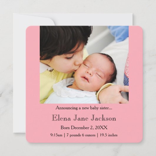3x5 Broer kondigt geboorte van zus aan Aankondiging (Voorkant)