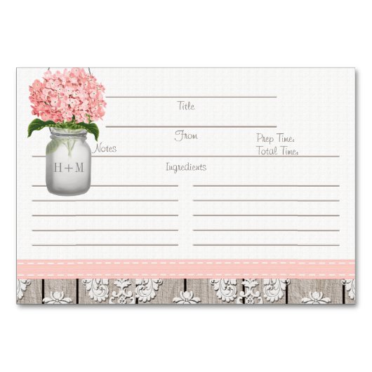 3x5 Cartes de recette Mason Hydrangea Mason Rose (Devant)