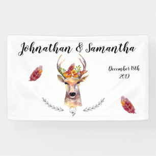 3'x5' gepersonaliseerde banner Boho Deer Buck Head