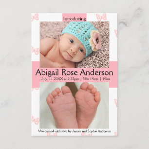 3x5 Papillon fille Faire-part de naissance rose