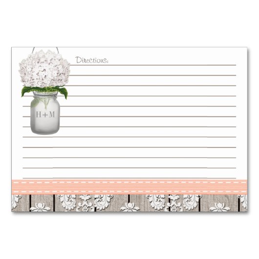 3x5 Peach Hydrangea Mason Jar Recept Kaarten (Achterkant)