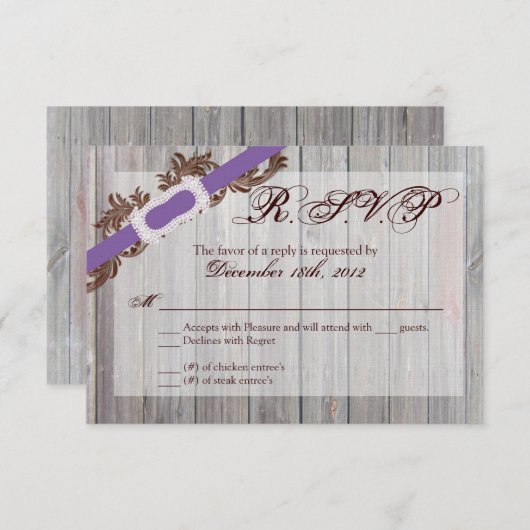 3x5 R.S.V.P. Carte de réponse Barn Wood Diamond Ri (Devant / Derrière)