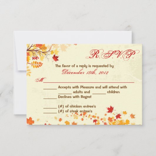 3x5 R.S.V.P. Carte de réponse Brise Automne Feuill (Devant)