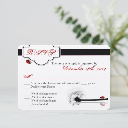 3x5 R.S.V.P. Carte de réponse Lady Bug Dandilion F (Debout devant)