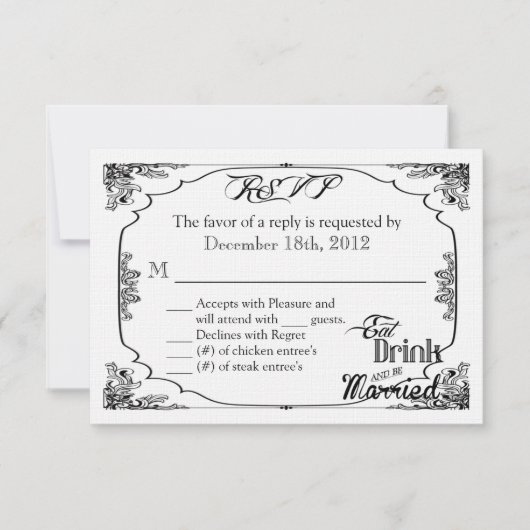 3x5 R.S.V.P. Carte de réponse Manger Boire être ma (Devant)