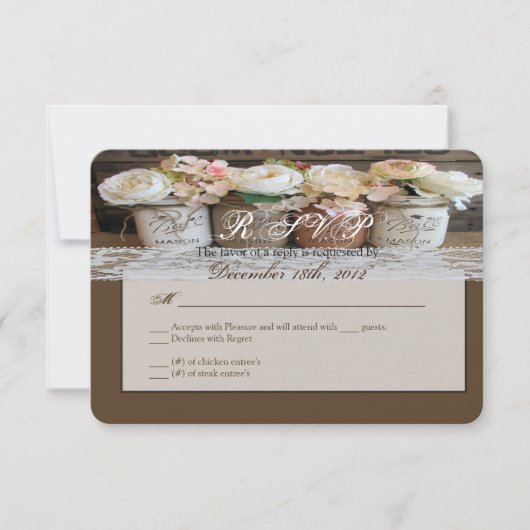 3x5 R.S.V.P. Carte de réponse Mason Jars avec Rose (Devant)