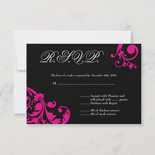 3x5 R.S.V.P. Reply Card Hot Pink Floral Foliage RSVP Kaartje (Voorkant)