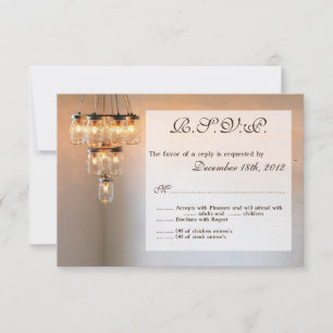 3x5 R.S.V.P. Reply Card Mason Jar Chandelier Candl RSVP Kaartje