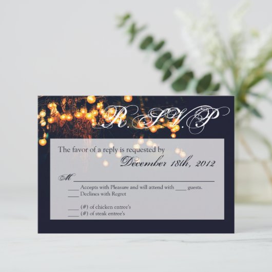 3x5 R.S.V.P. Reply Card Oak Tree String Lights Nig RSVP Kaartje (Staand voorkant)