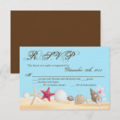3x5 R.S.V.P. Reply Card Sea Shells Beach Sand Ocea RSVP Kaartje (Voorkant / Achterkant)